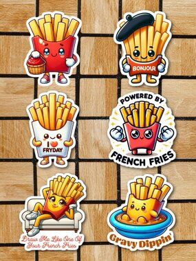 Frenchy Fry Fries Sticker Pack of 6 Vinyl Stickers Cute Waterproof Sticker Set